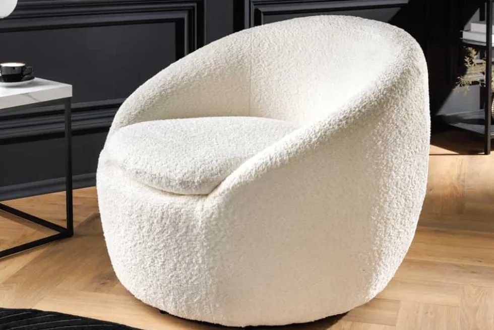Drehbarer Design Sessel ALPINE beige Bouclé 360° mit Armlehnen