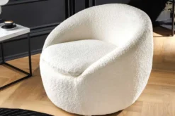 Drehbarer Design Sessel ALPINE beige Bouclé 360° mit Armlehnen