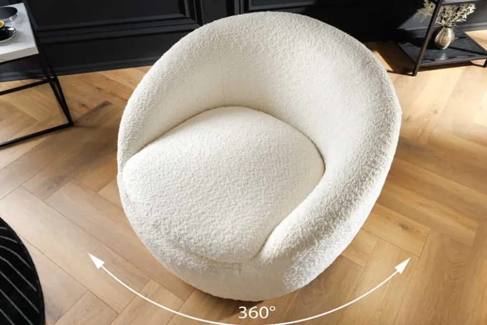 Drehbarer Design Sessel ALPINE beige Bouclé 360° mit Armlehnen