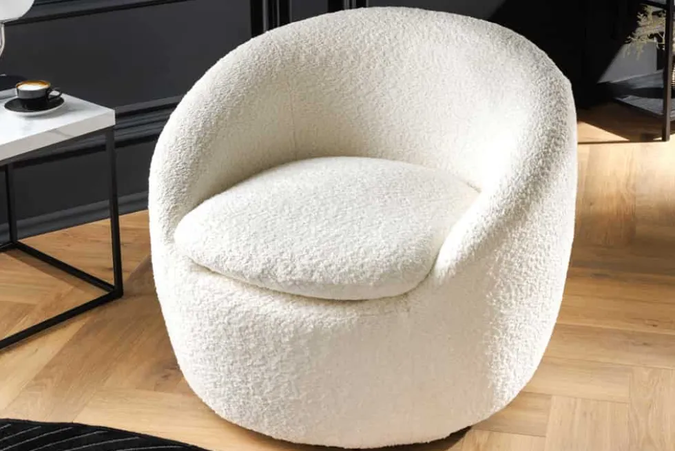Drehbarer Design Sessel ALPINE beige Bouclé 360° mit Armlehnen