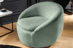 Drehbarer Design Sessel ALPINE salbei Bouclé 360° mit Armlehnen