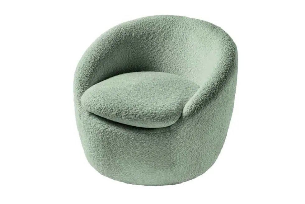 Drehbarer Design Sessel ALPINE salbei Bouclé 360° mit Armlehnen