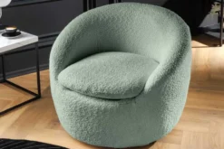 Drehbarer Design Sessel ALPINE salbei Bouclé 360° mit Armlehnen