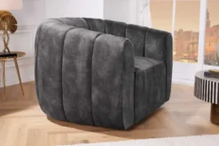 Drehbarer Design Sessel BABYLON dunkelgrau Samt Lounge Cocktailsessel