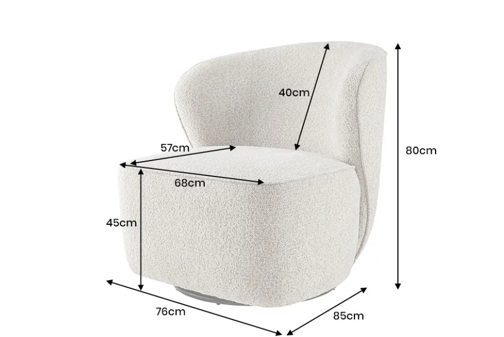 Drehbarer Design Sessel GATSBY taupe Bouclé Tweed Soft 360°