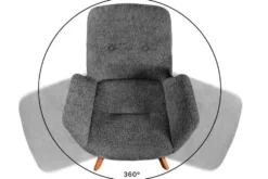Drehbarer Design Stuhl BALTIC dunkelgrau Bouclé natur Eiche Massivholz mit Armlehne