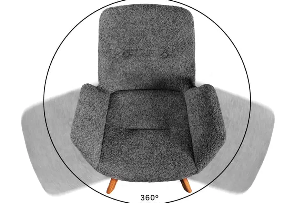 Drehbarer Design Stuhl BALTIC dunkelgrau Bouclé natur Eiche Massivholz mit Armlehne