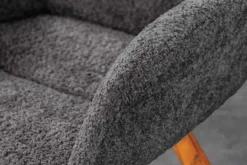 Drehbarer Design Stuhl BALTIC dunkelgrau Bouclé natur Eiche Massivholz mit Armlehne