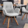 Drehbarer Design Stuhl BALTIC grau Bouclé natur Eiche Massivholz-Beine mit Armlehne