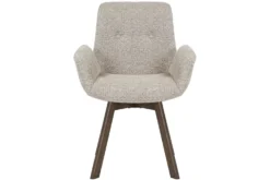 Drehbarer Design Stuhl BALTIC taupe Bouclé Tweed Soft Eiche Massivholz Walnuss
