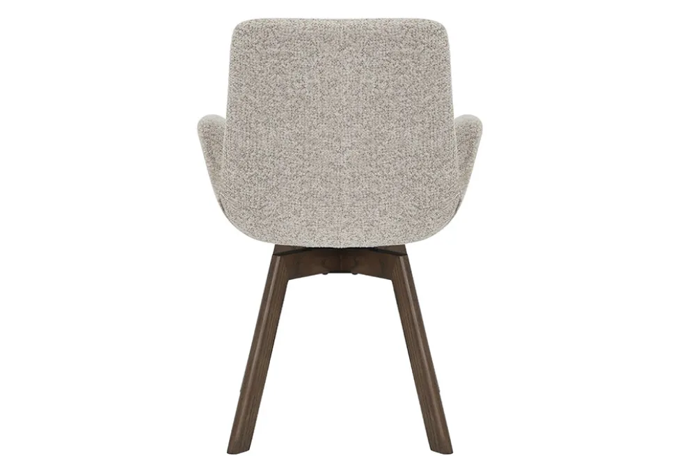 Drehbarer Design Stuhl BALTIC taupe Bouclé Tweed Soft Eiche Massivholz Walnuss