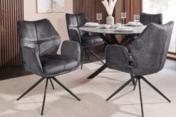 Drehbarer Design Stuhl CONCORD dunkelgrau Samt Taschenfederkern Metallgestell schwarz