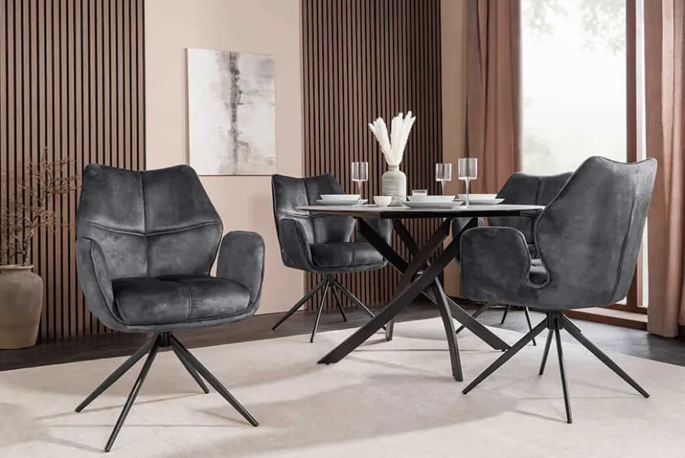 Drehbarer Design Stuhl CONCORD dunkelgrau Samt Taschenfederkern Metallgestell schwarz