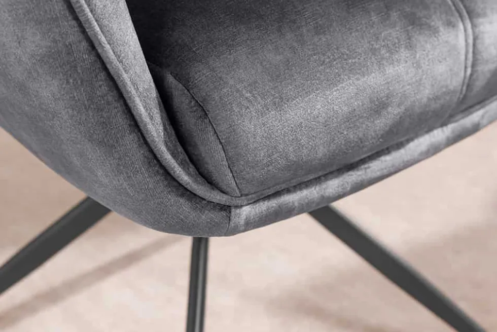 Drehbarer Design Stuhl CONCORD dunkelgrau Samt Taschenfederkern Metallgestell schwarz