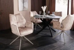 Drehbarer Design Stuhl CONCORD champagner greige Samt Taschenfederkern Metallgestell greige