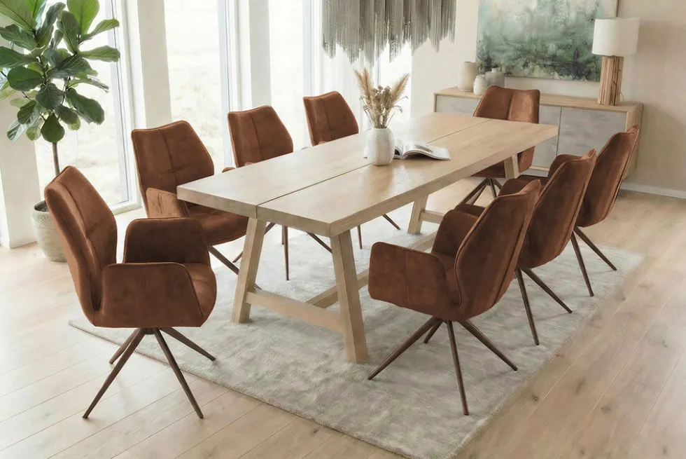 Drehbarer Design Stuhl CONCORD rost braun Samt Taschenfederkern Metallgestell braun