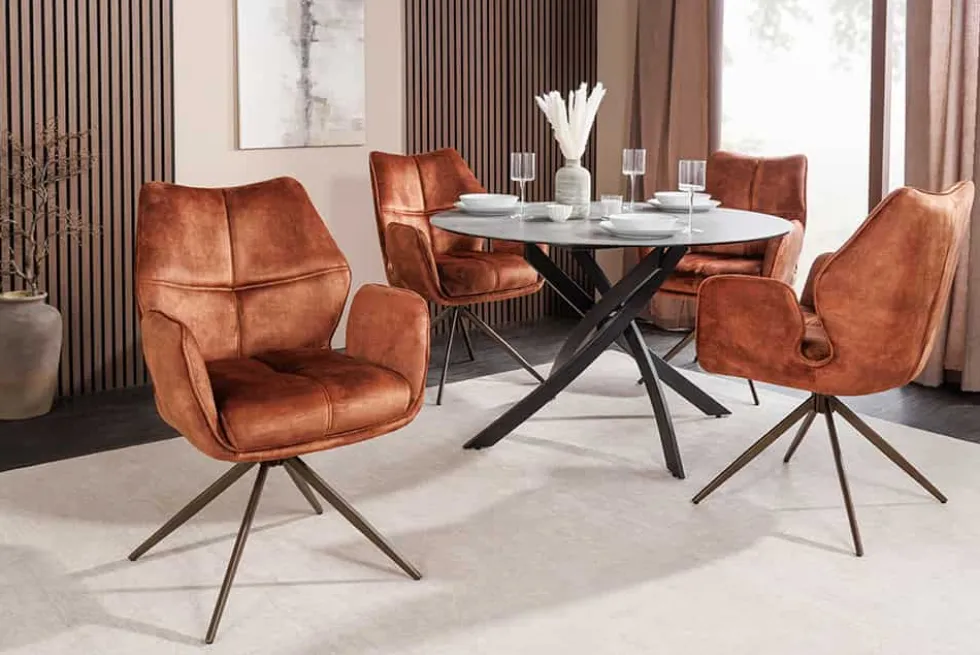 Drehbarer Design Stuhl CONCORD rost braun Samt Taschenfederkern Metallgestell braun