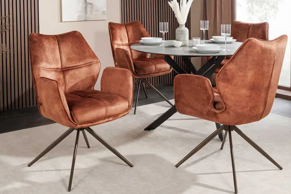 Drehbarer Design Stuhl CONCORD rost braun Samt Taschenfederkern Metallgestell braun