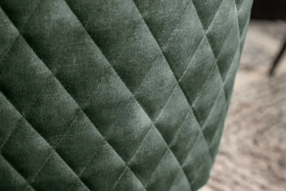 Drehbarer Design Stuhl EUPHORIA dunkelgrün Samt mit Armlehne Metallgestell schwarz