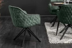 Drehbarer Design Stuhl EUPHORIA dunkelgrün Samt mit Armlehne Metallgestell schwarz