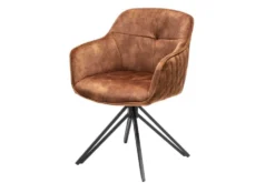 Drehbarer Design Stuhl EUPHORIA rost braun Samt mit Armlehne Metallgestell schwarz