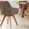 Drehbarer Design Stuhl LIVORNO vintage taupe Buchenholz Beine mit Armlehnen