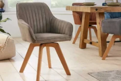Drehbarer Design Stuhl LIVORNO vintage taupe Buchenholz Beine mit Armlehnen