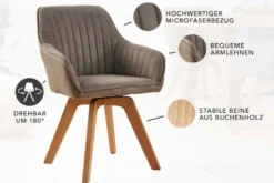 Drehbarer Design Stuhl LIVORNO vintage taupe Buchenholz Beine mit Armlehnen