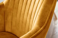 Drehbarer Design Stuhl LIVORNO senfgelb Samt Buchenholz Beine mit Armlehnen