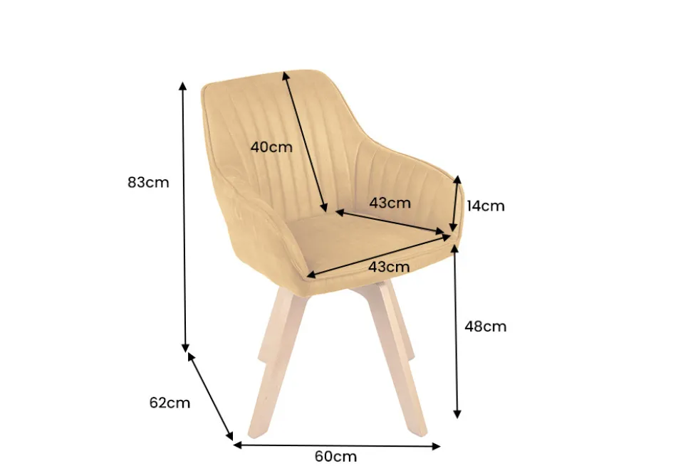 Drehbarer Design Stuhl LIVORNO senfgelb Samt Buchenholz Beine mit Armlehnen