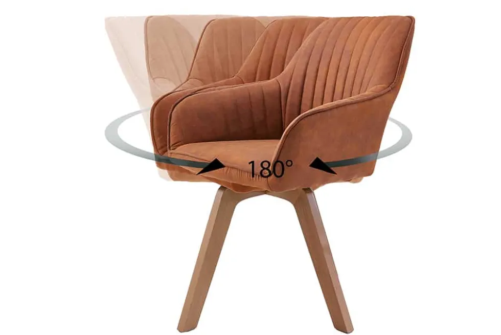 Drehbarer Design Stuhl LIVORNO vintage braun Buchenholz Beine mit Armlehnen