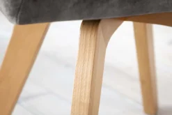 Drehbarer Design Stuhl LIVORNO grau Samt Buchenholz Beine mit Armlehnen