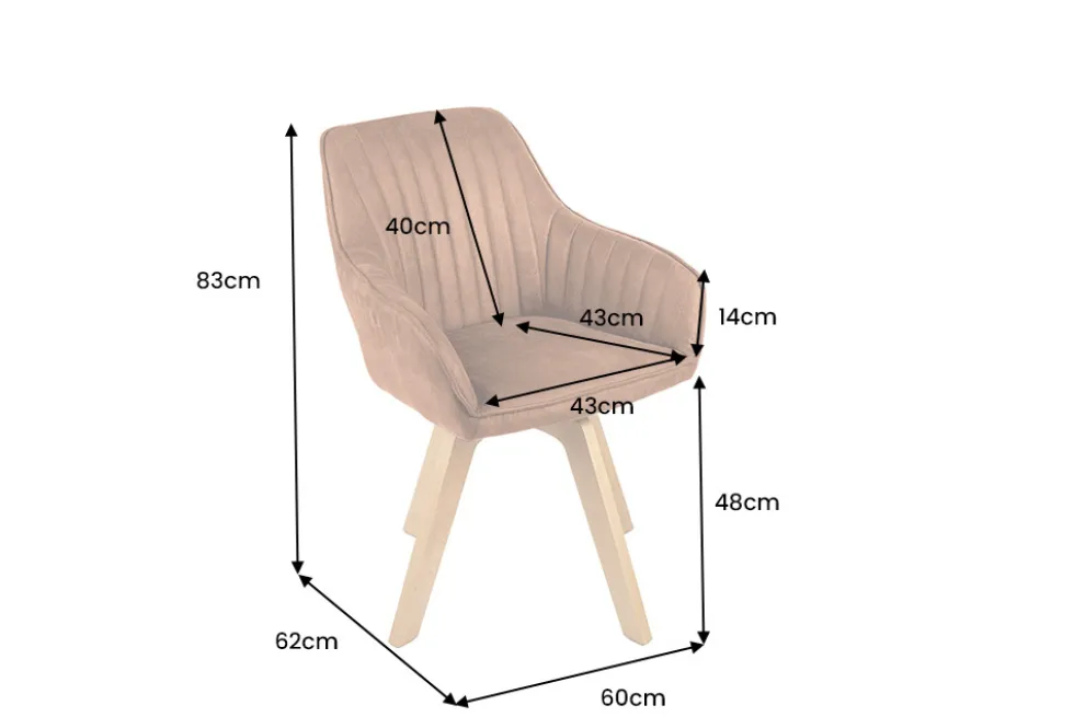 Drehbarer Design Stuhl LIVORNO rost braun Samt Buchenholz Beine mit Armlehnen
