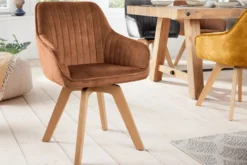 Drehbarer Design Stuhl LIVORNO rost braun Samt Buchenholz Beine mit Armlehnen