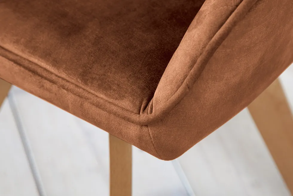 Drehbarer Design Stuhl LIVORNO rost braun Samt Buchenholz Beine mit Armlehnen