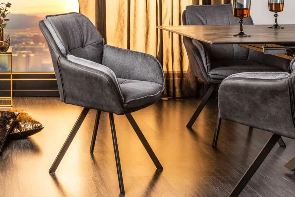 Drehbarer Design Stuhl MR. LOUNGER anthrazit grau Microfaser Flachgewebe mit Armlehne