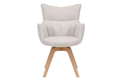 Drehbarer Design Stuhl VOGUE beige natur Strukturstoff Eichenholz 360° mit Armlehne