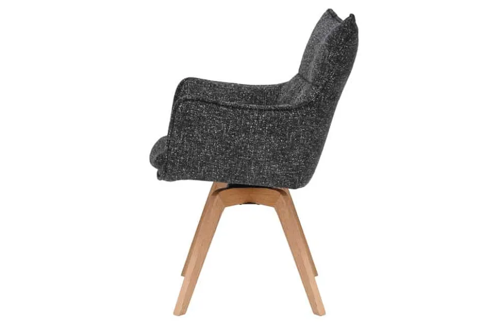 Drehbarer Design Stuhl VOGUE anthrazit natur Strukturstoff Eichenholz 360° mit Armlehne