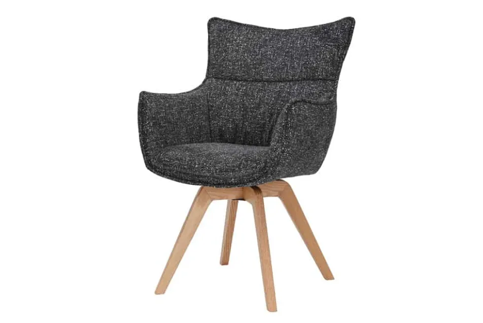 Drehbarer Design Stuhl VOGUE anthrazit natur Strukturstoff Eichenholz 360° mit Armlehne