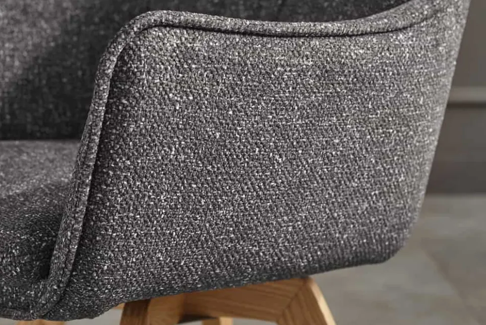 Drehbarer Design Stuhl VOGUE anthrazit natur Strukturstoff Eichenholz 360° mit Armlehne