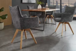 Drehbarer Design Stuhl VOGUE anthrazit natur Strukturstoff Eichenholz 360° mit Armlehne