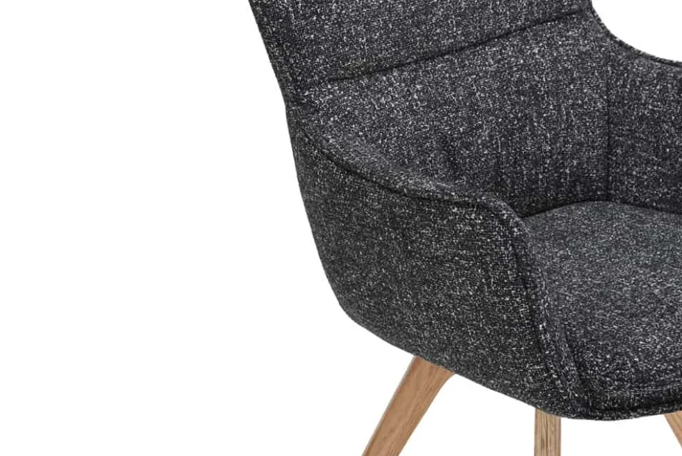 Drehbarer Design Stuhl VOGUE anthrazit natur Strukturstoff Eichenholz 360° mit Armlehne