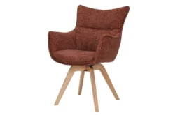 Drehbarer Design Stuhl VOGUE rost braun natur Strukturstoff Eichenholz 360° mit Armlehne