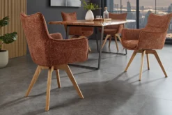 Drehbarer Design Stuhl VOGUE rost braun natur Strukturstoff Eichenholz 360° mit Armlehne