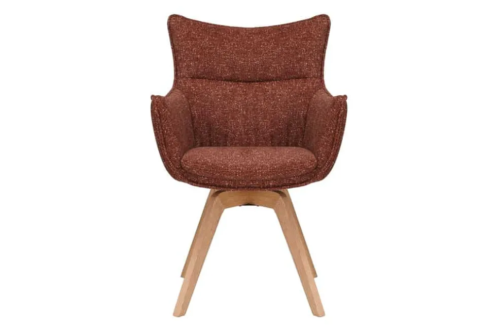 Drehbarer Design Stuhl VOGUE rost braun natur Strukturstoff Eichenholz 360° mit Armlehne