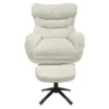 Drehbarer Hocker CLOUD champagner beige Chenillestoff schwarz Metall Fußhocker