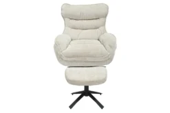 Drehbarer Hocker CLOUD champagner beige Chenillestoff schwarz Metall Fußhocker