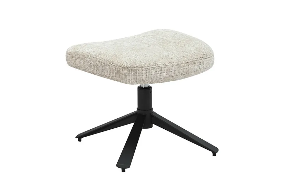 Drehbarer Hocker CLOUD champagner beige Chenillestoff schwarz Metall Fußhocker