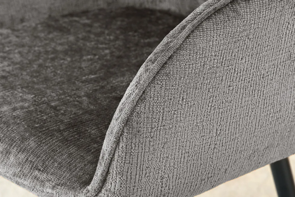 Drehbarer Retro Stuhl AVIGNON grau Chenille schwarze Metallbeine