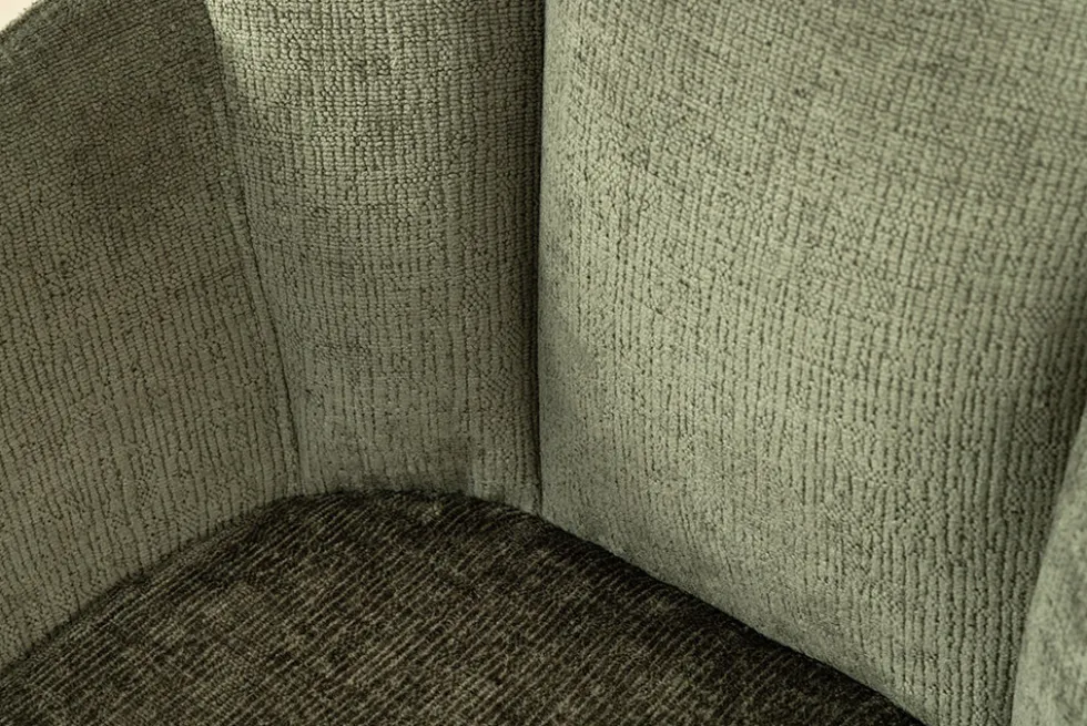 Drehbarer Retro Stuhl AVIGNON grün Chenille schwarze Metallbeine